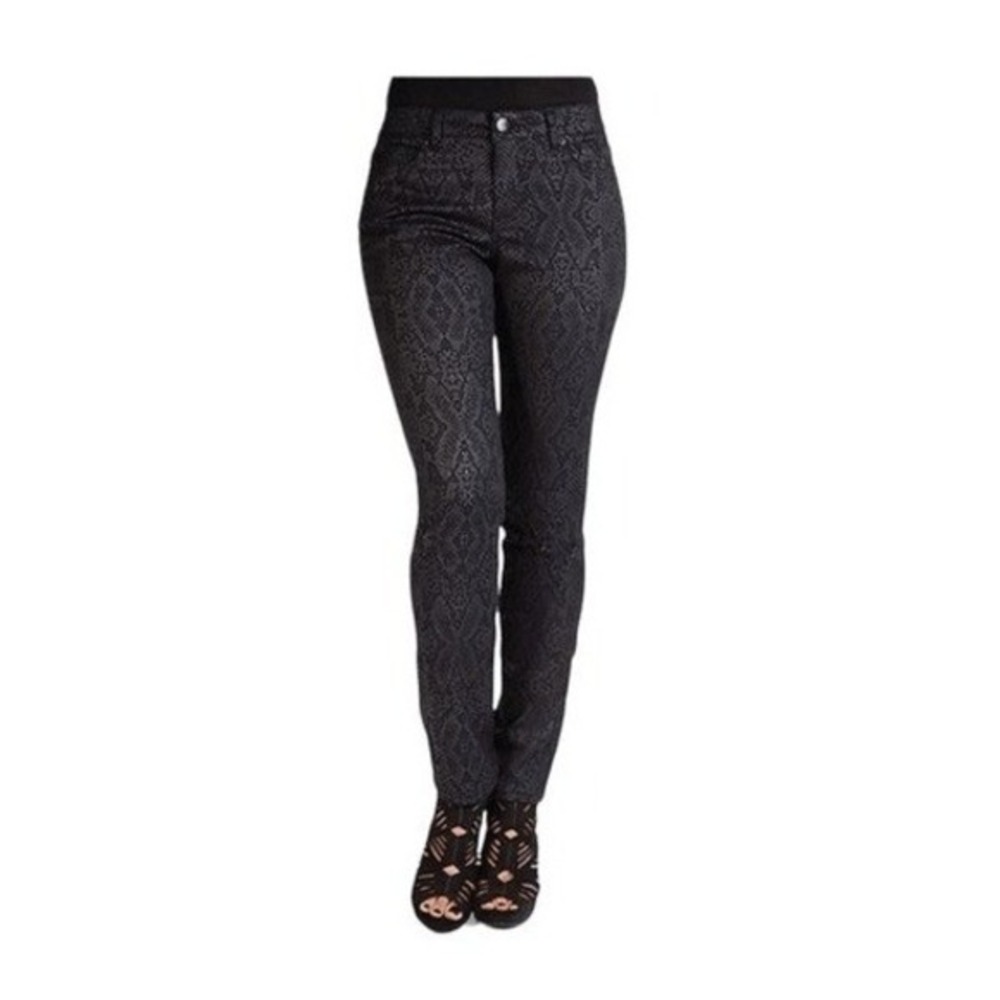 Liverpool Sadie Straight Leg Mid Rise Snakeskin Print Jeans Black Denim 10